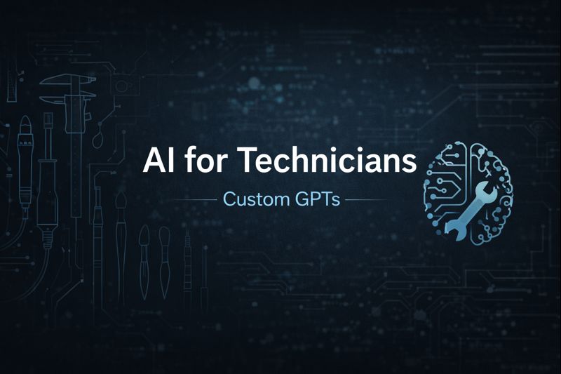 Futuristic slide showing AI for Technicians: custom GPTs